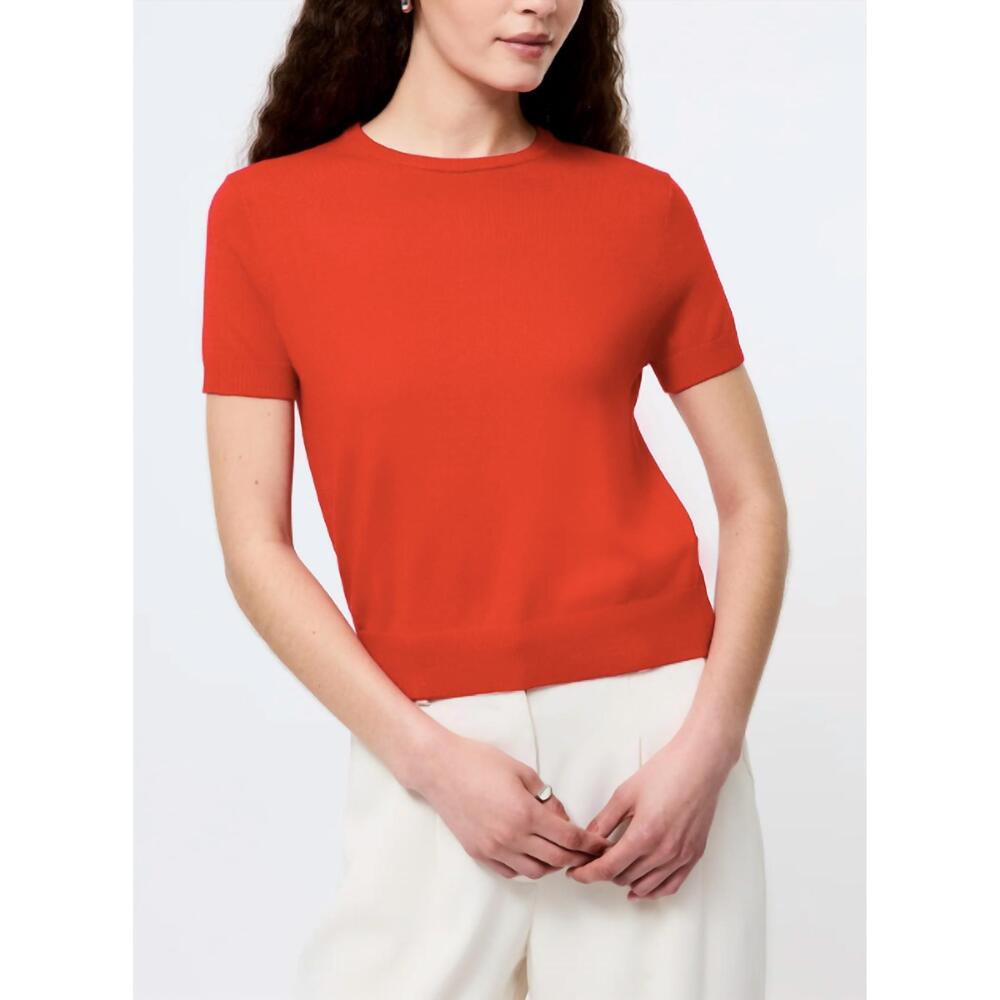 NEW FRENCH CONNECTION nola fine knit short sleeve sweater in mars red